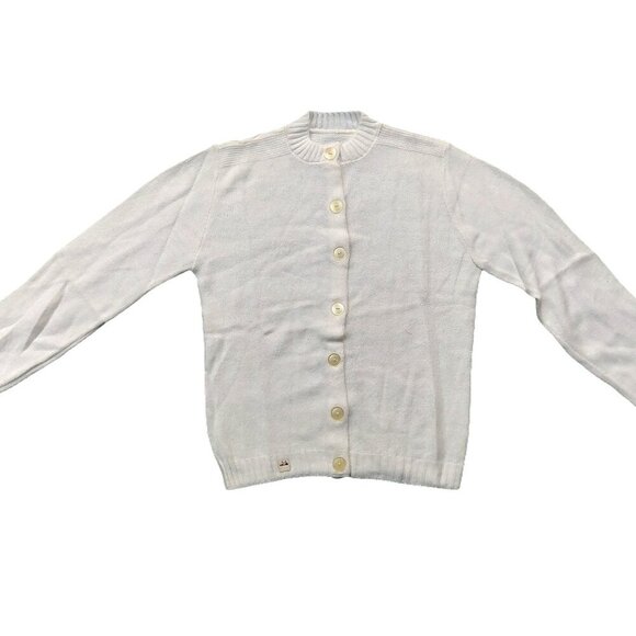 1940s-1980s Vintage Sweaters - Vintage 1940s-1950s White Long Sleeve Cardigan Knit Fall Winter Sweater